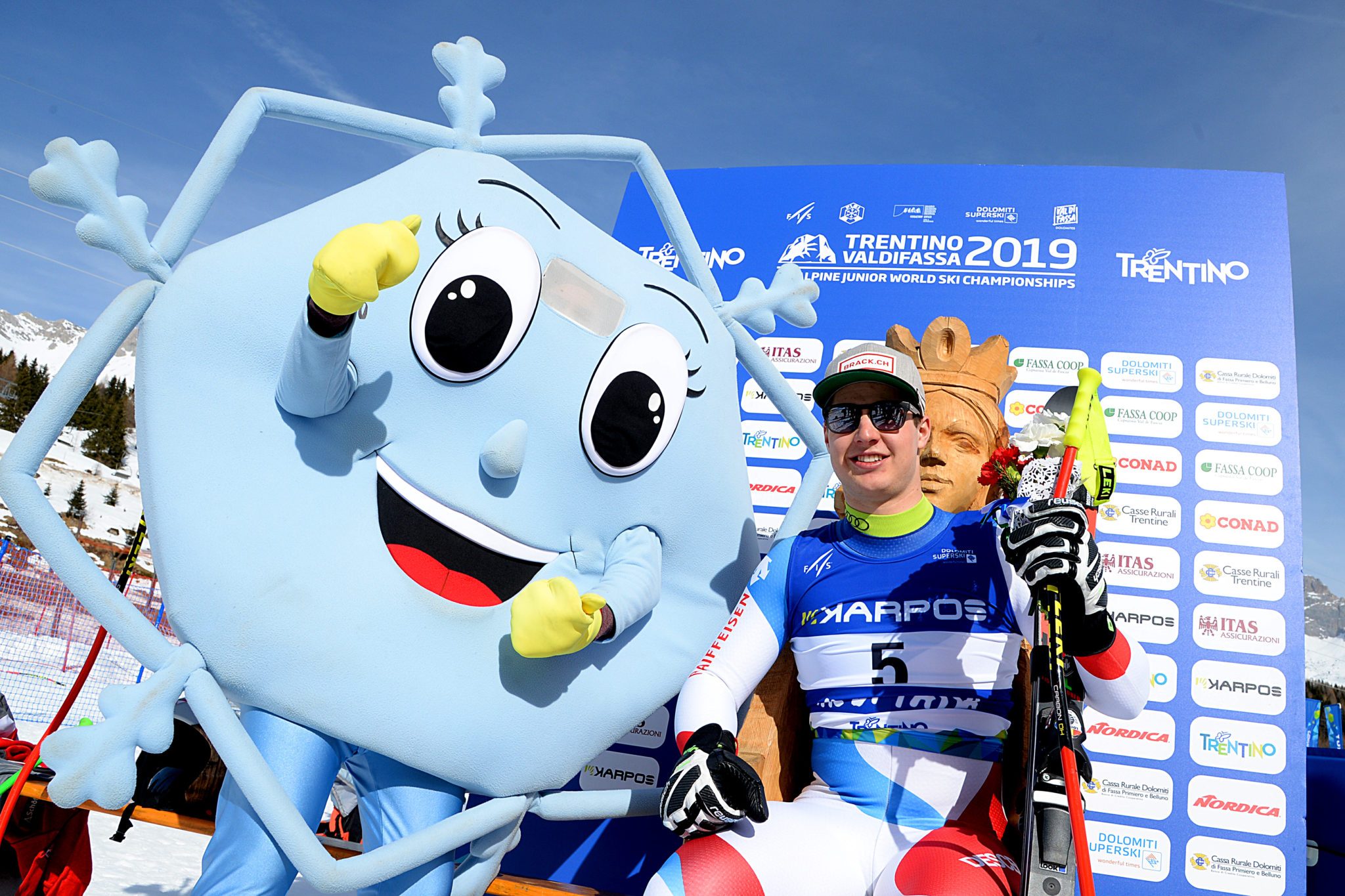 FIS ALPINE SKI JUNIOR WORLD CHAMPIONSHIPS TRENTINO VAL DI FASSA 2019 DOWNHILL MEN'S 1° ROESTI LARS SUI 2° SCHUETTER JULIAN AUT 3° TRANIGER MANUEL PASSO SAN PELLEGRINO MOENA 20 FEBBRAIO 2019 "Copyright PHOTO ELVIS"